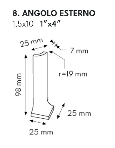 CESI MATT ANGOLO ESTERNO COVE BASE 2,5x10 (nr.8) Aloe (per stuk)