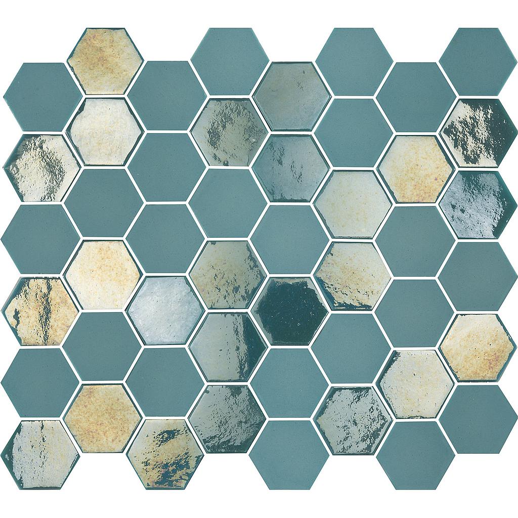 TMF VALENCIA (VAL125) Hexagon Turquoise 43x49x5mm (1m²/11vel/doos)