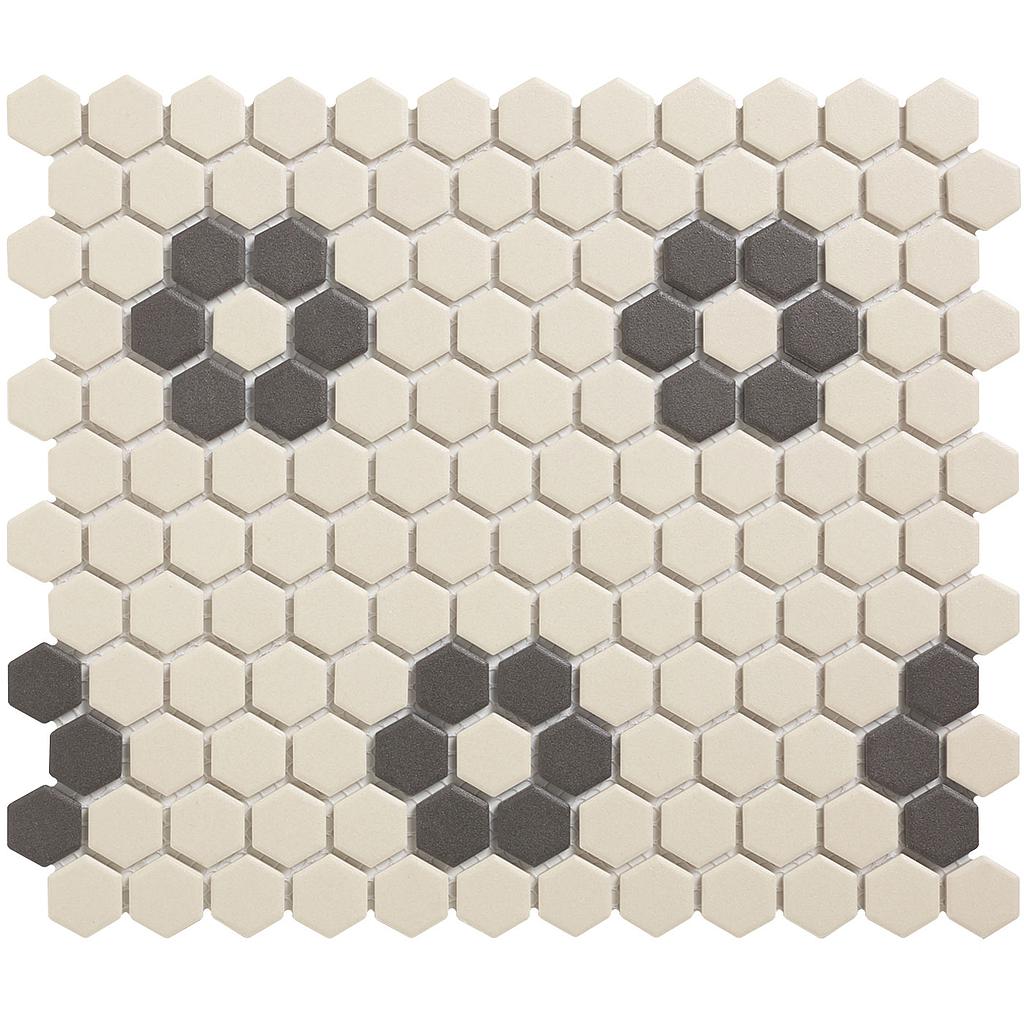 TMF LONDON (LOH-Kensington-4) Hexagon Wit met Zwart 23x26x5mm (0,78m²/10vel/doos)