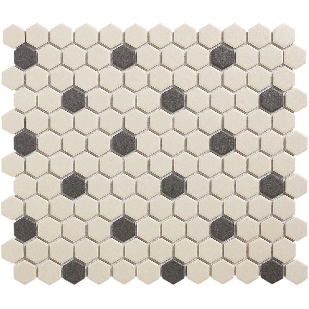 TMF LONDON (LOH-Mayfair-18) Hexagon Wit met Zwart 23x26x5mm (0,78m²/10vel/doos)