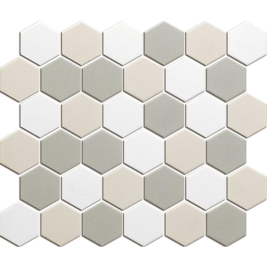 TMF LONDON (LOH10MIX2) Hexagon Wit mix 51x59x6mm (0,913m²/10vel/doos)
