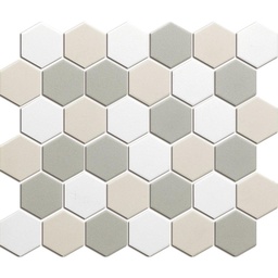 [LOH10MIX2] TMF LONDON (LOH10MIX2) Hexagon Wit mix 51x59x6mm (0,913m²/10vel/doos)