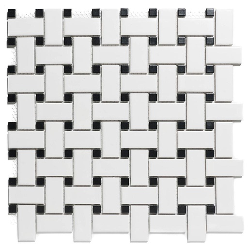 [PABW140925] TMF PARIS (PABW140925) Basketweave Wit en Zwart 23x48+10.5x10.5mm (0,9m²/10vel/doos)